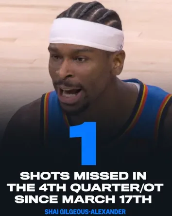 NBA视频在线观看-稳！美媒列出SGA过去16场比赛第四节仅投丢一球